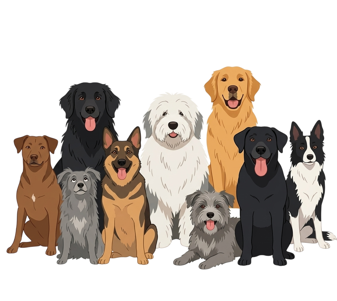 Illustration of different dog breeds.